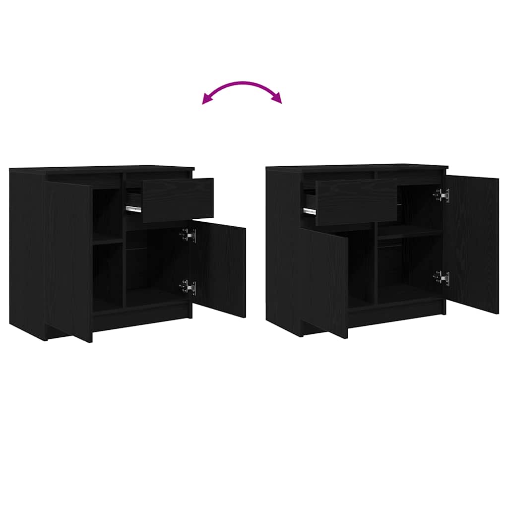 Sideboard with Drawer Black Oak 71x35x65 cm Engineered Wood