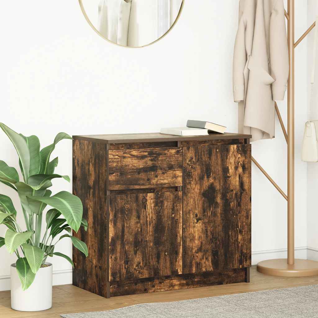 Sideboard with Drawer Smoked Oak 71x35x65 cm Engineered Wood