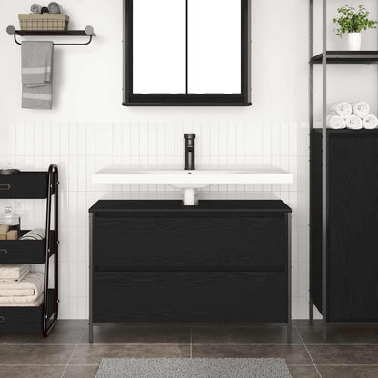 Bathroom Basin Cabinet with Drawers Black Oak 90x34,5x60 cm