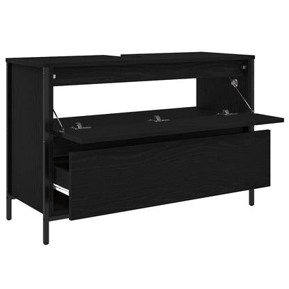 Bathroom Basin Cabinet with Drawers Black Oak 90x34,5x60 cm