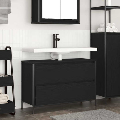 Bathroom Basin Cabinet with Drawers Black Oak 90x34,5x60 cm