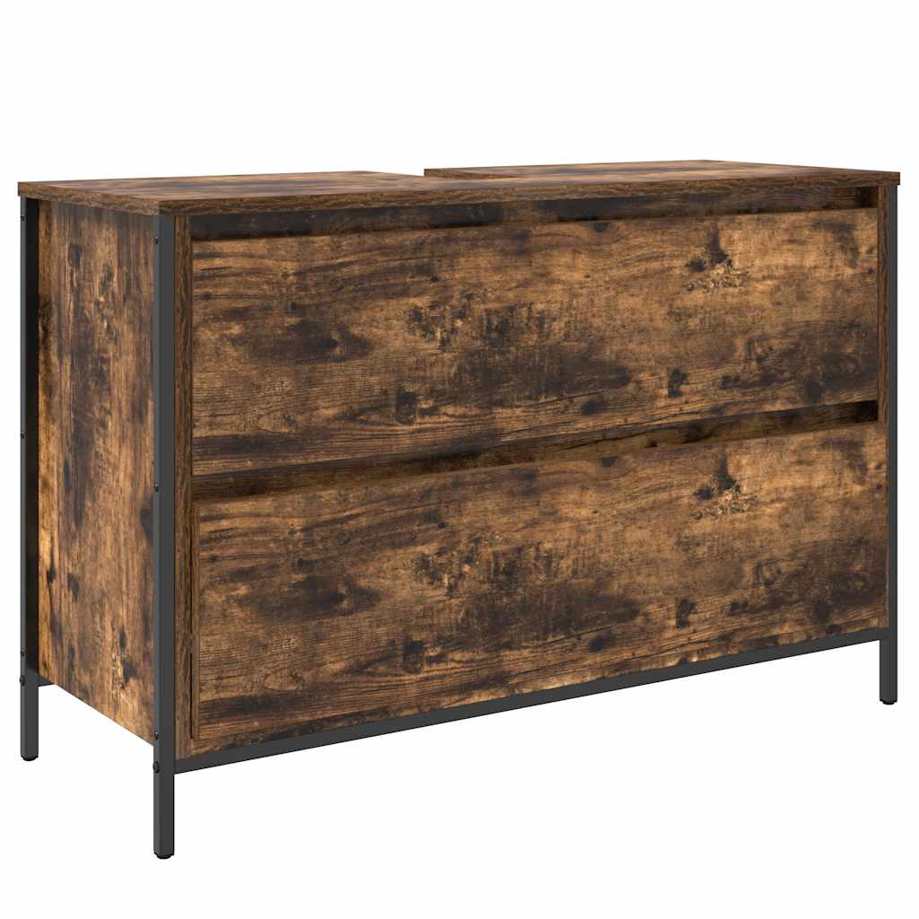 Bathroom Basin Cabinet with Drawers Smoked Oak 90x34.5x60 cm