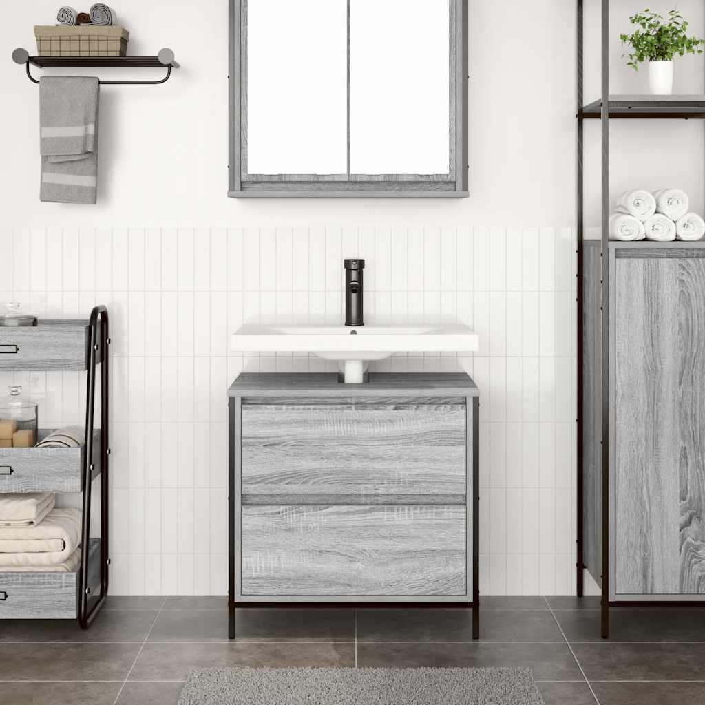 Bathroom Basin Cabinet with Drawers Grey Sonoma 60x34.5x60 cm