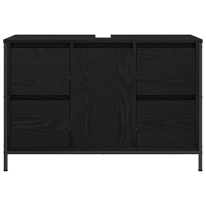 Basin Cabinet with Drawers Black Oak 90x34,5x60 cm