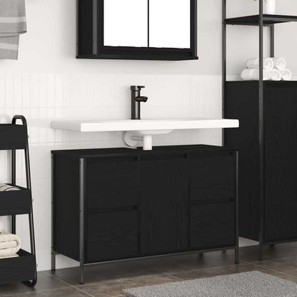 Basin Cabinet with Drawers Black Oak 90x34,5x60 cm