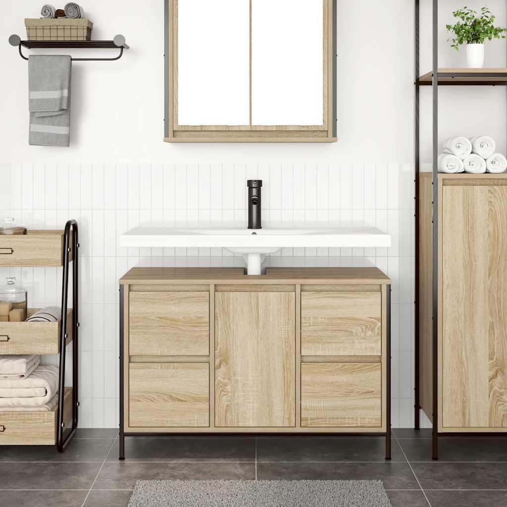 Basin Cabinet with Drawers Sonoma Oak 90x34,5x60 cm