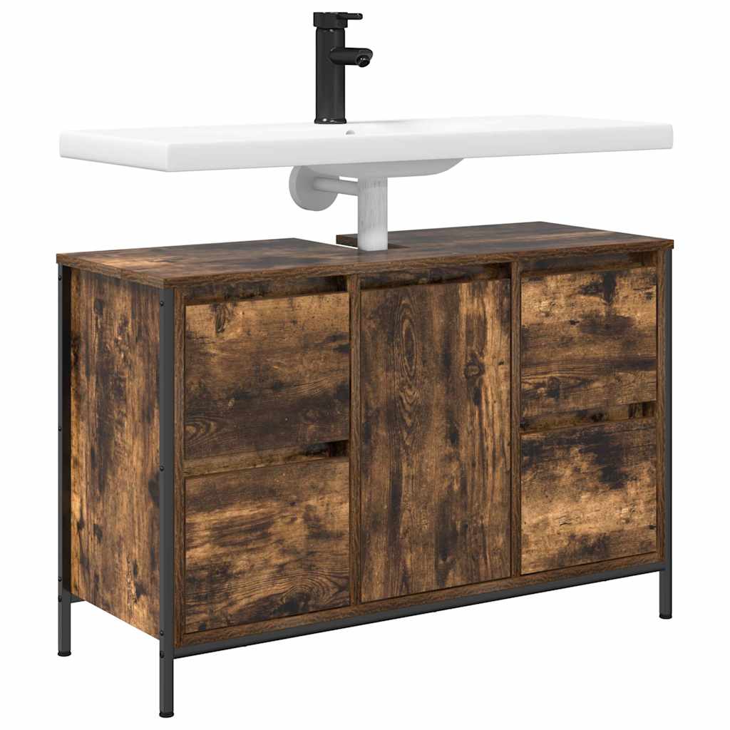 Basin Cabinet with Drawers Smoked Oak 90x34.5x60 cm
