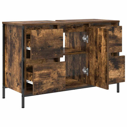 Basin Cabinet with Drawers Smoked Oak 90x34.5x60 cm