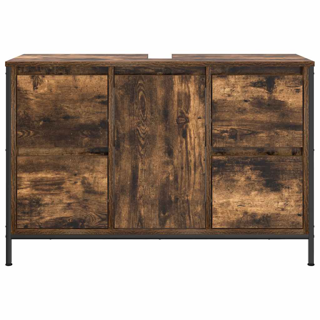 Basin Cabinet with Drawers Smoked Oak 90x34.5x60 cm