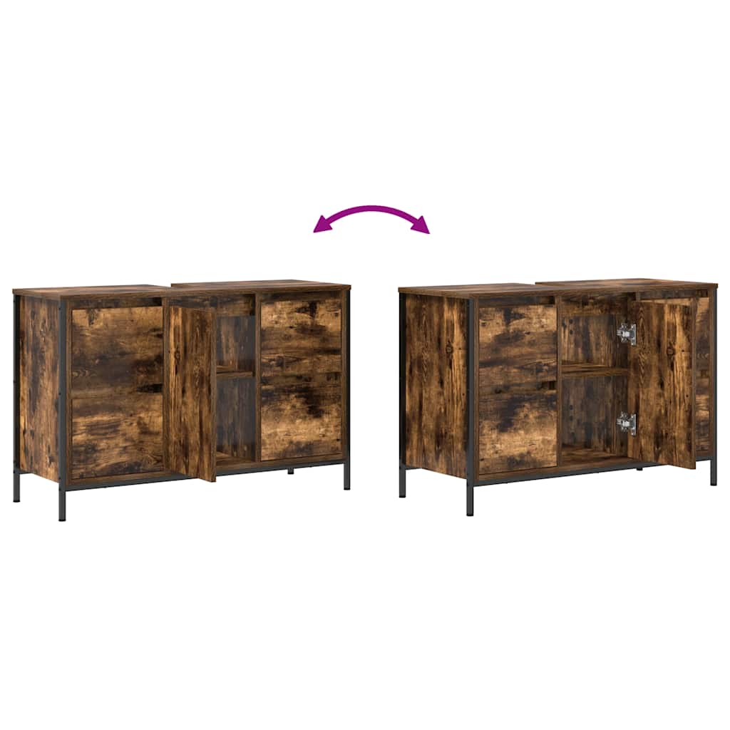 Basin Cabinet with Drawers Smoked Oak 90x34.5x60 cm