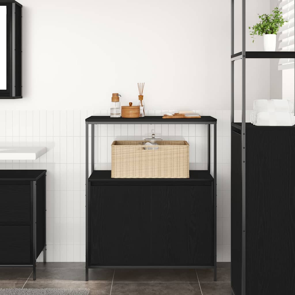 Bathroom Cabinet with Shelves Black Oak 76,5x35x95 cm