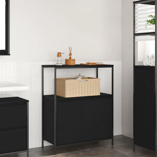 Bathroom Cabinet with Shelves Black Oak 76,5x35x95 cm
