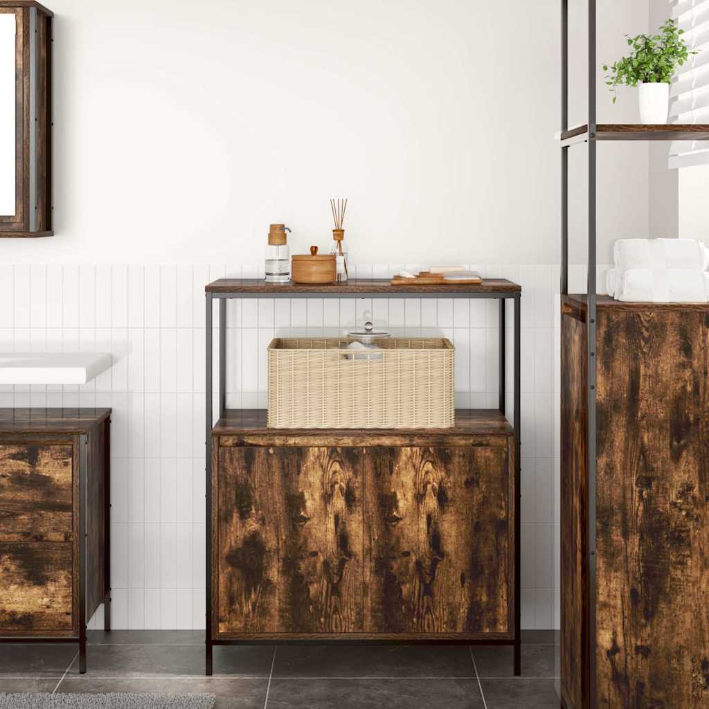 Bathroom Cabinet with Shelves Smoked Oak 76,5x35x95 cm