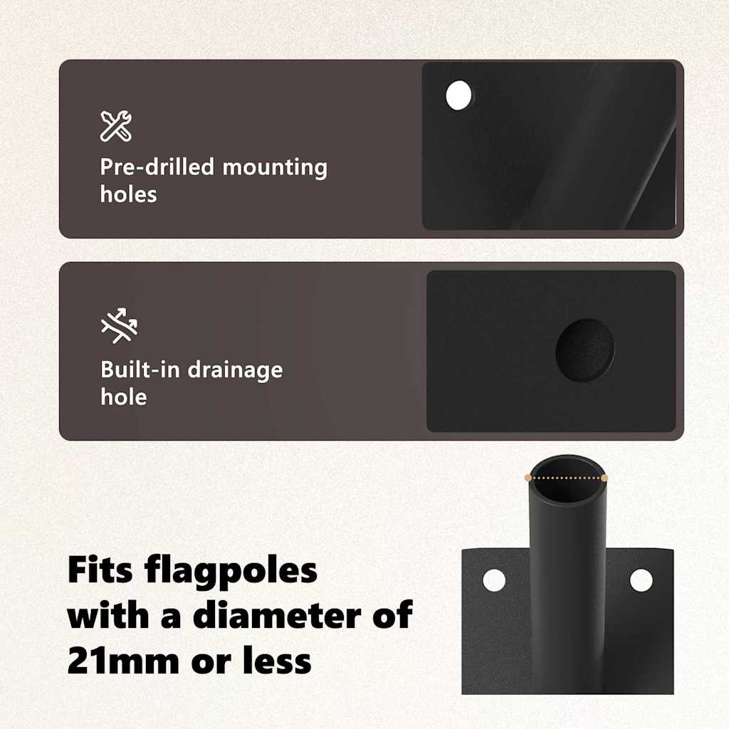 Flag Pole Holde Black 10.5 x 7.5 x 0.25 cm Steel