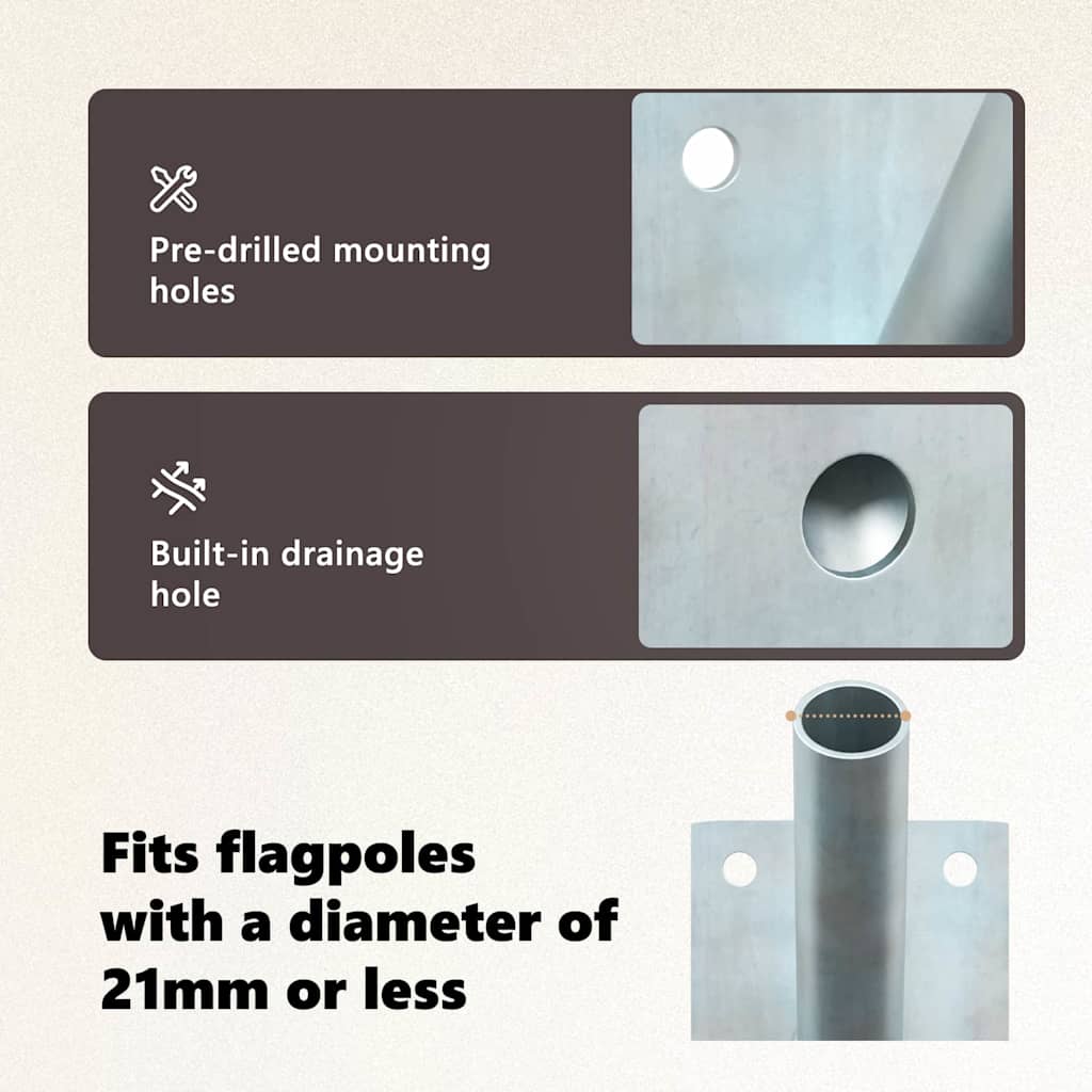 Flag Pole Holde Silver 10.5 x 7.5 x 2.5 cm Steel