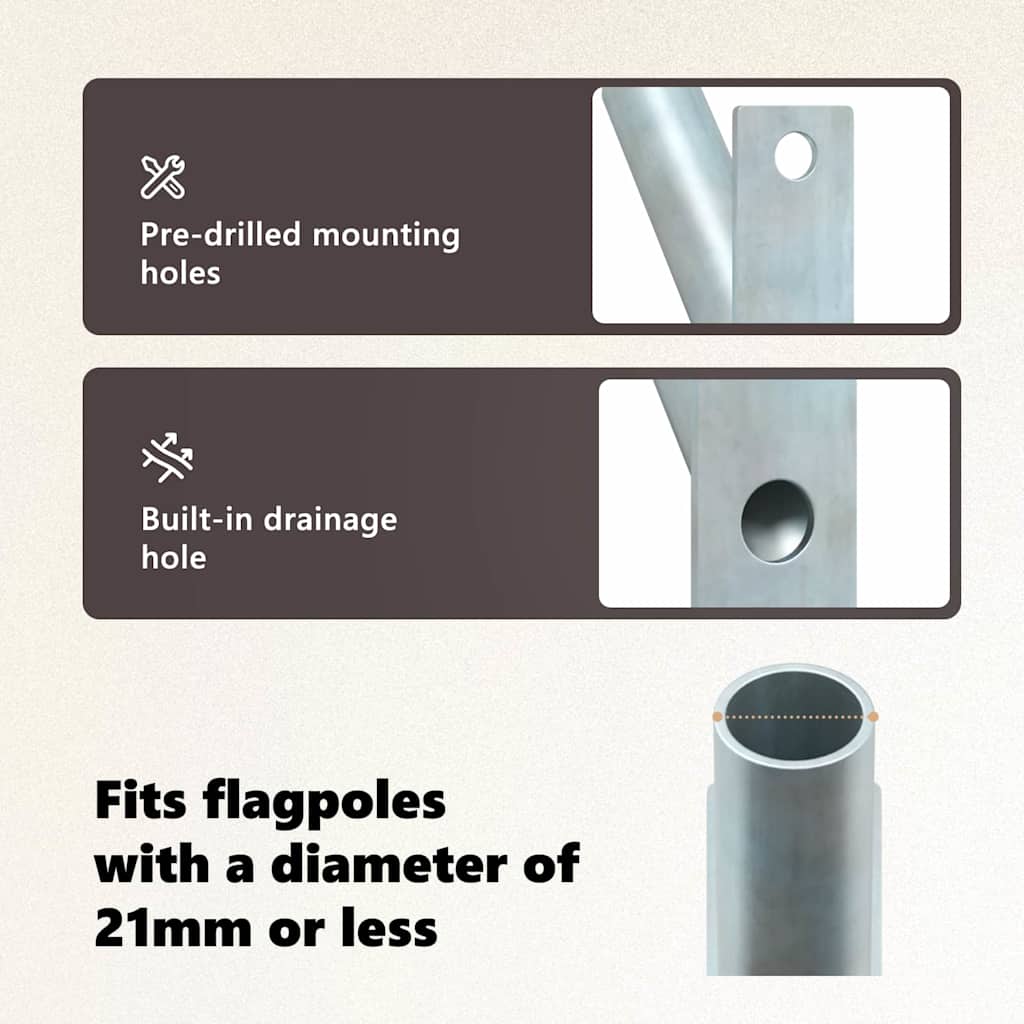 Flag Pole Holde Silver 15 x 3 x 0.35 cm Steel