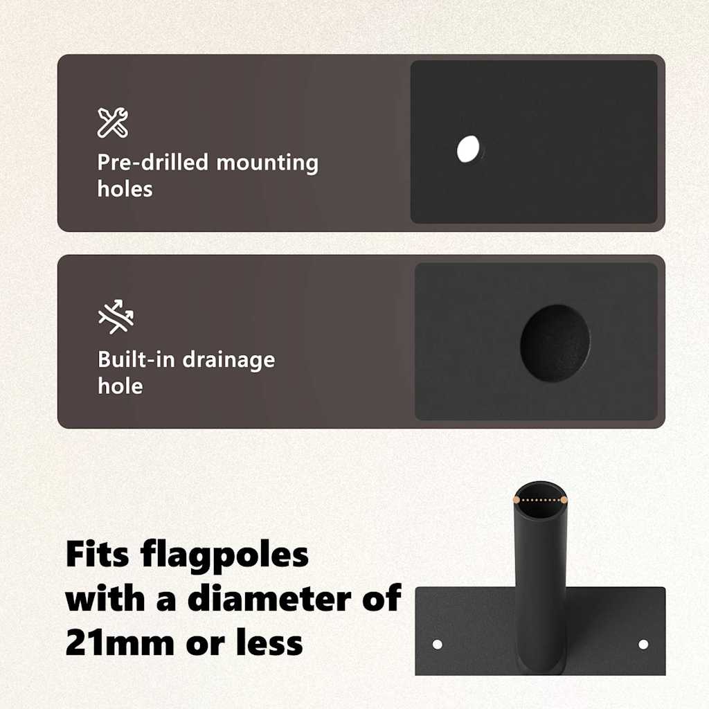 Flag Pole Holde Black 13 x 6 x 0.2 cm Steel