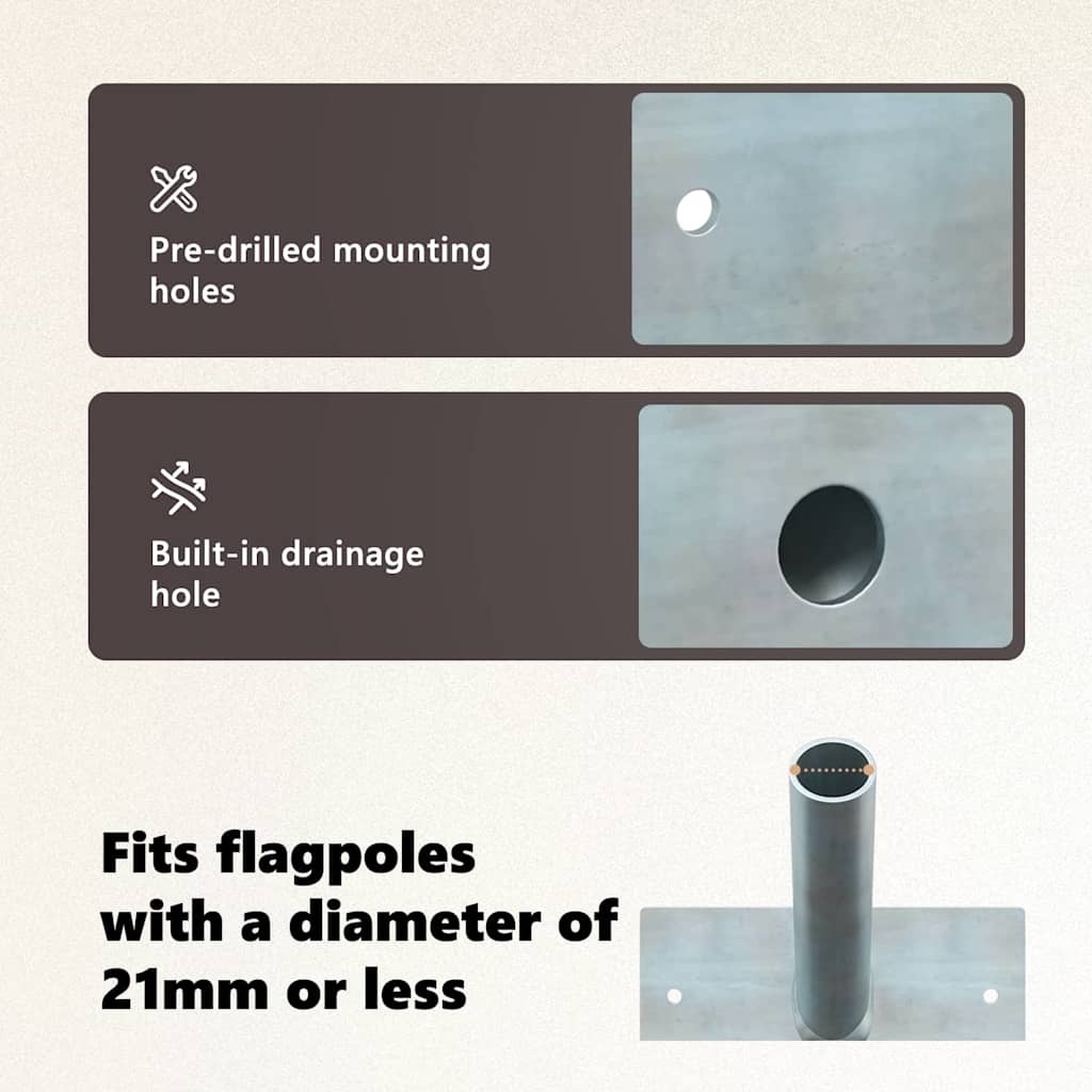 Flag Pole Holde Silver 13 x 6 x 0.2 cm Steel