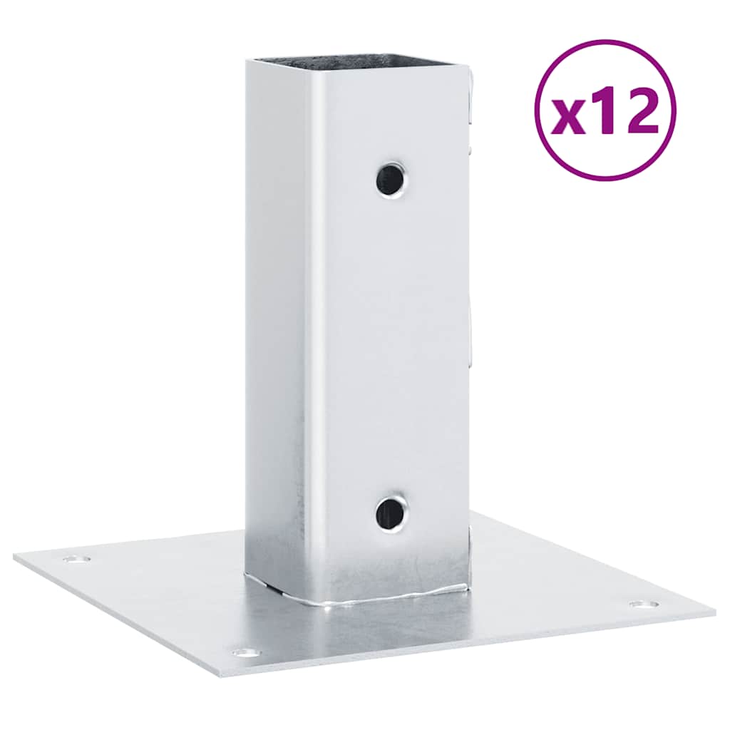 Post Bases Square 12 pcs Silver 46x46 mm Galvanised Steel