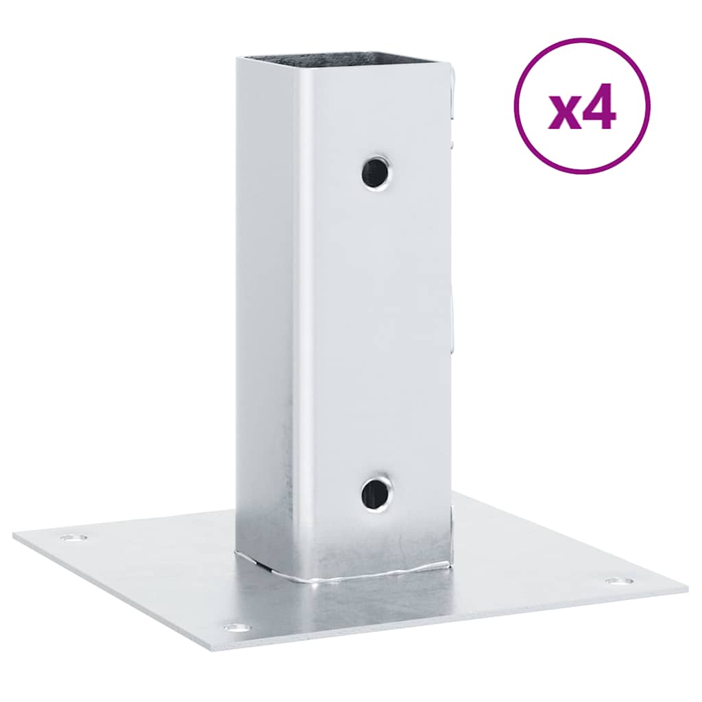 Post Bases Square 4 pcs Silver 51x51 mm Galvanised Steel