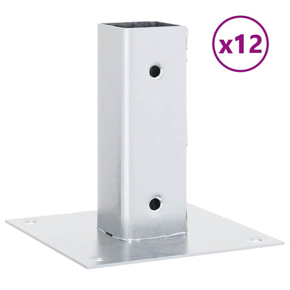 Post Bases Square 12 pcs Silver 51x51 mm Galvanised Steel