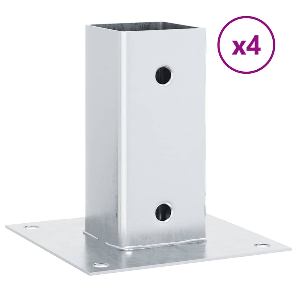 Post Bases Square 4 pcs Silver 71x71 mm Galvanised Steel