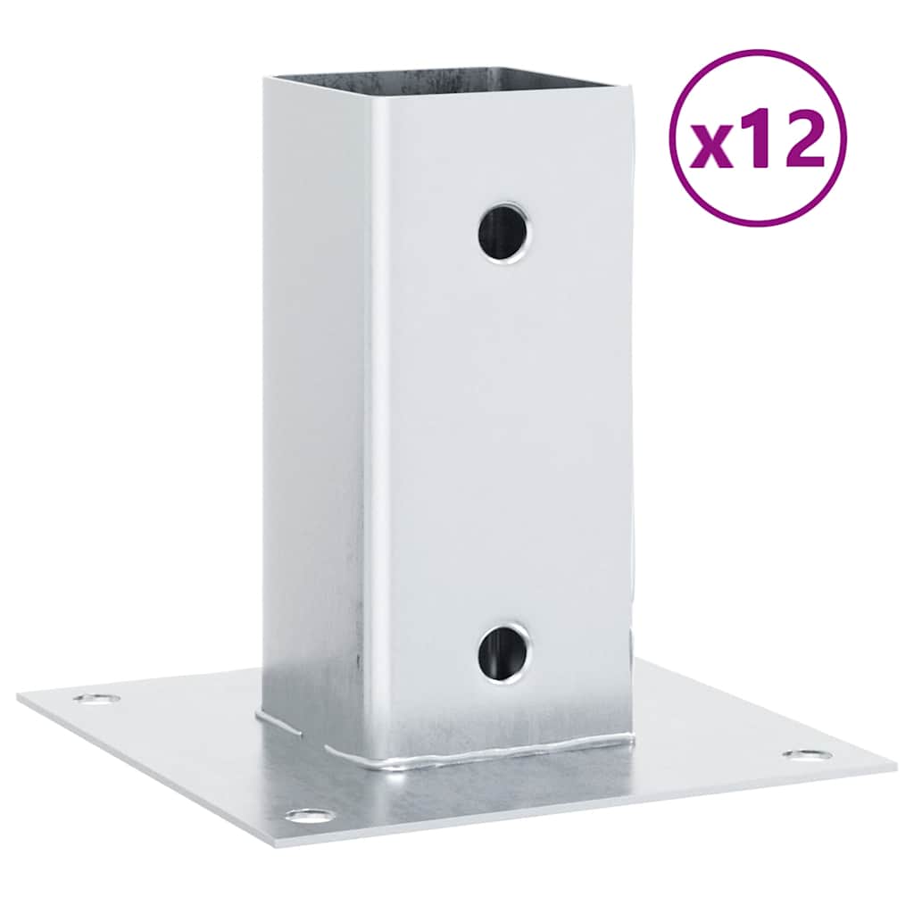Post Bases Square 12 pcs Silver 71x71 mm Galvanised Steel
