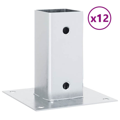 Post Bases Square 12 pcs Silver 71x71 mm Galvanised Steel