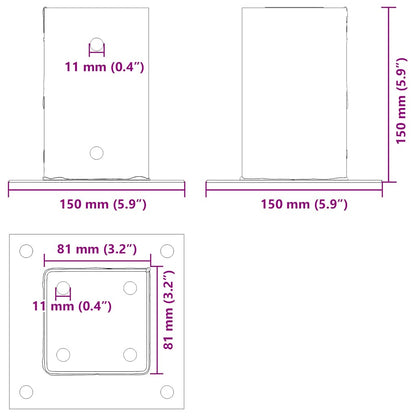 Post Bases Square 4 pcs Silver 81x81 mm Galvanised Steel