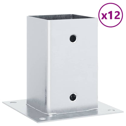 Post Bases Square 12 pcs Silver 81x81 mm Galvanised Steel