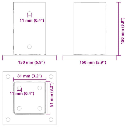Post Bases Square 12 pcs Silver 81x81 mm Galvanised Steel
