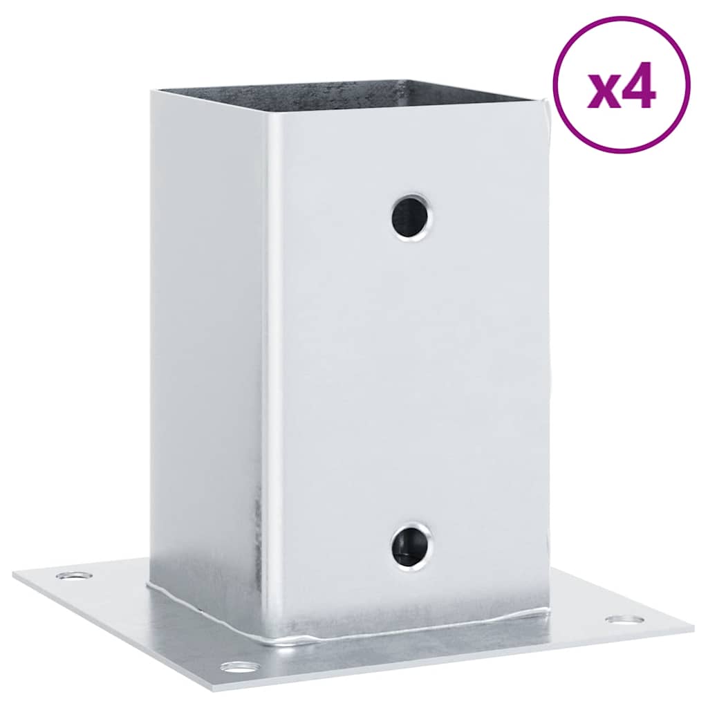 Post Bases Square 4 pcs Silver 91x91 mm Galvanised Steel