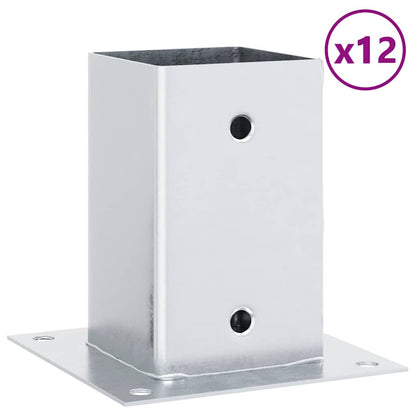 Post Bases Square 12 pcs Silver 91x91 mm Galvanised Steel