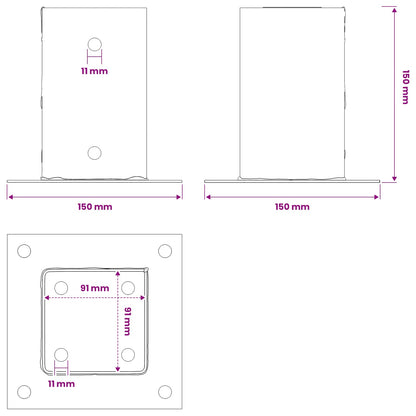 Post Bases Square 12 pcs Silver 91x91 mm Galvanised Steel