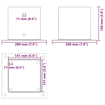 Post Bases Square 4 pcs Silver 141x141 mm Galvanised Steel