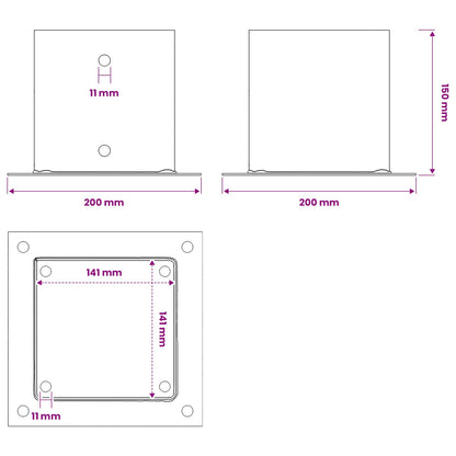 Post Bases Square 12 pcs Silver 141x141 mm Galvanised Steel