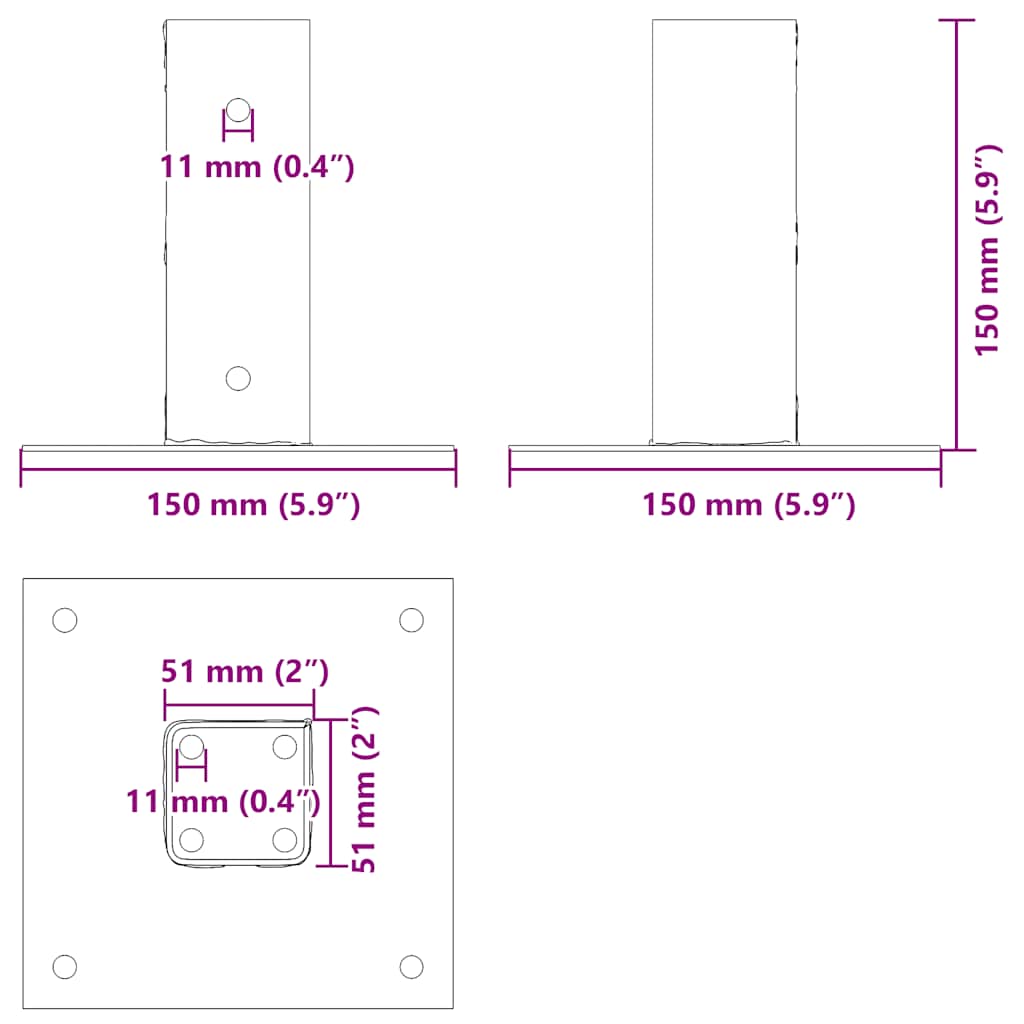 Post Bases Square 12 pcs Anthracite 51x51 mm Powder-coated Steel