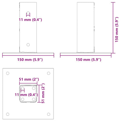 Post Bases Square 12 pcs Anthracite 51x51 mm Powder-coated Steel