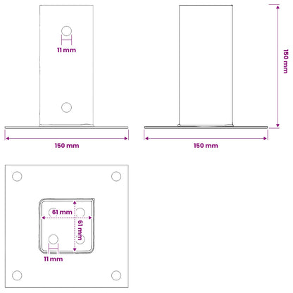 Post Bases Square 12 pcs Anthracite 61x61mm Powder-coated Steel