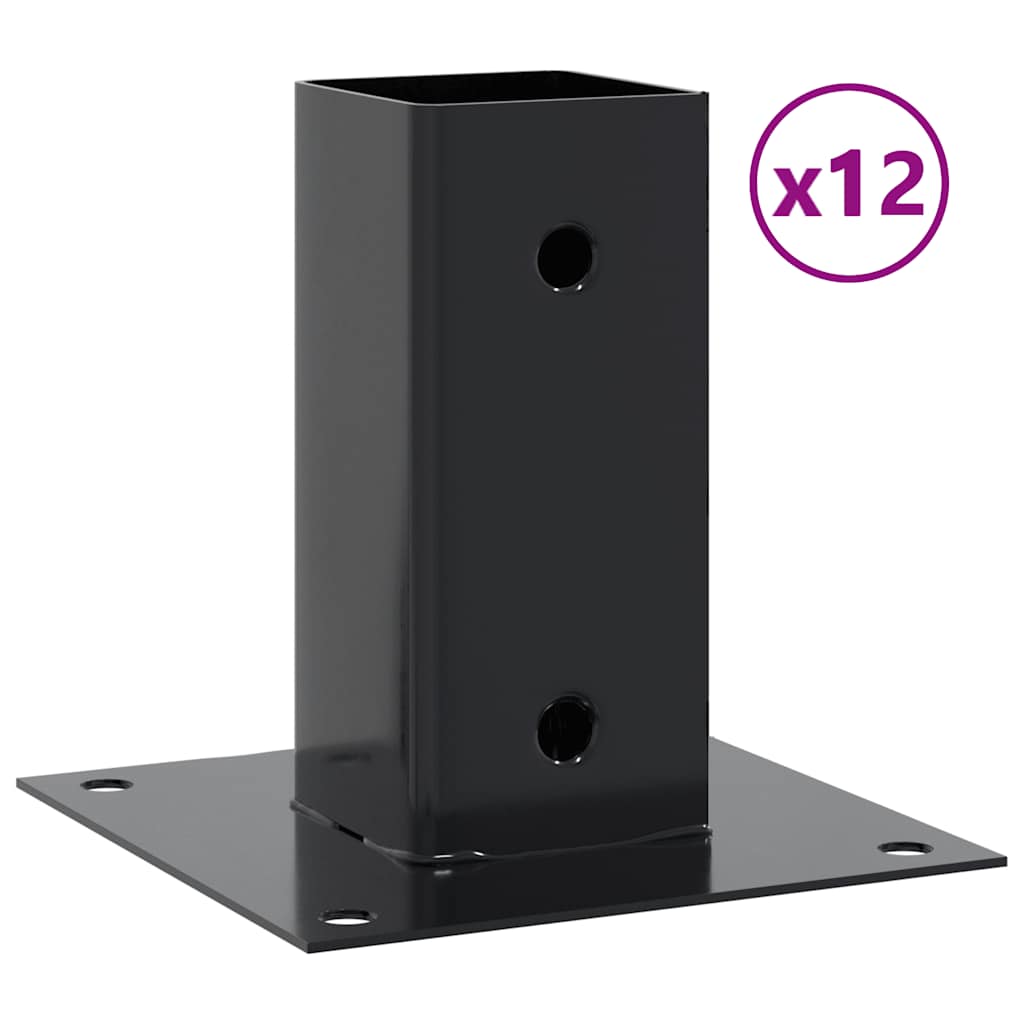 Post Bases Square 12 pcs Anthracite 71x71mm Powder-coated Steel