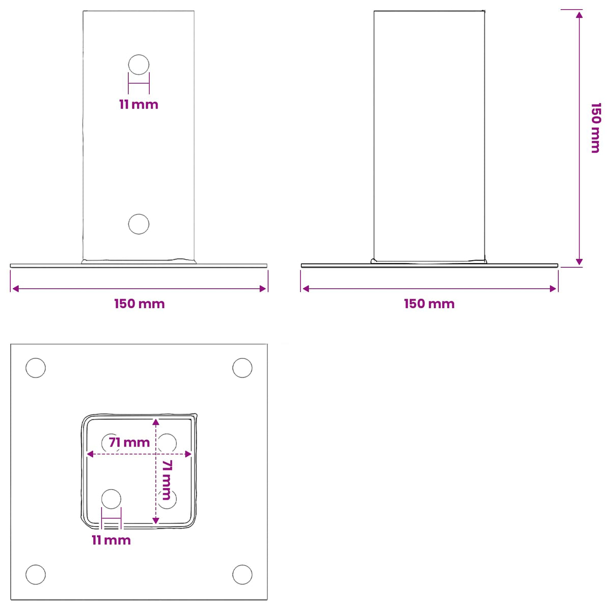 Post Bases Square 12 pcs Anthracite 71x71mm Powder-coated Steel