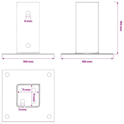 Post Bases Square 12 pcs Anthracite 71x71mm Powder-coated Steel