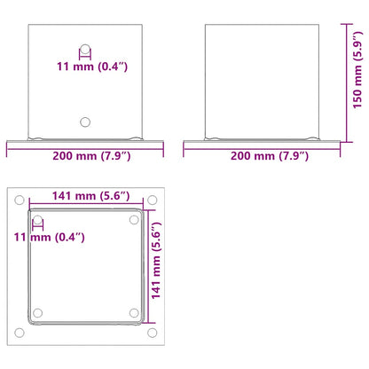 Post Bases Square 4 pcs Anthracite 141x141 mm Powder-coated Steel