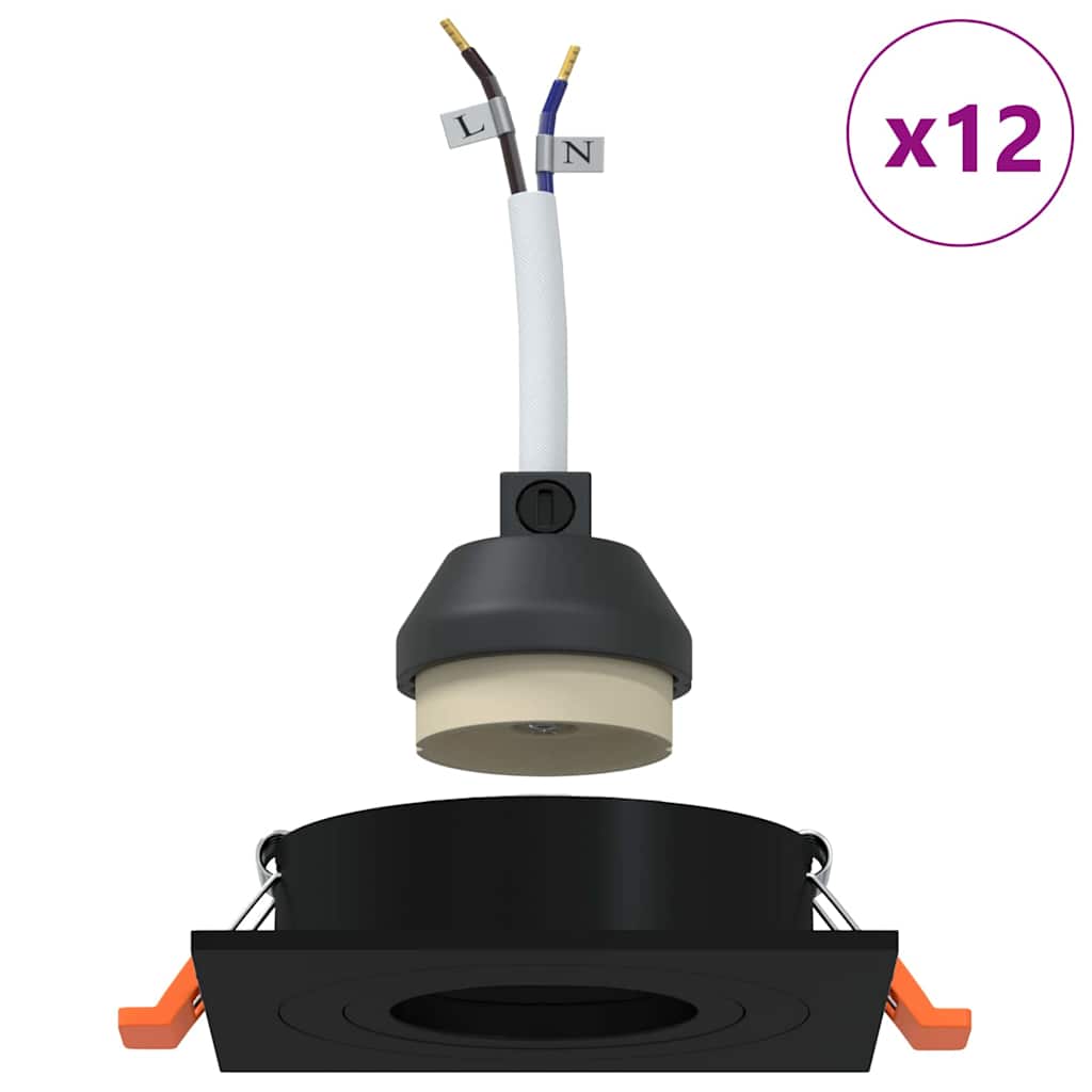 Spotlight 12 pcs Black 9 x 9 x 2 cm Aluminium