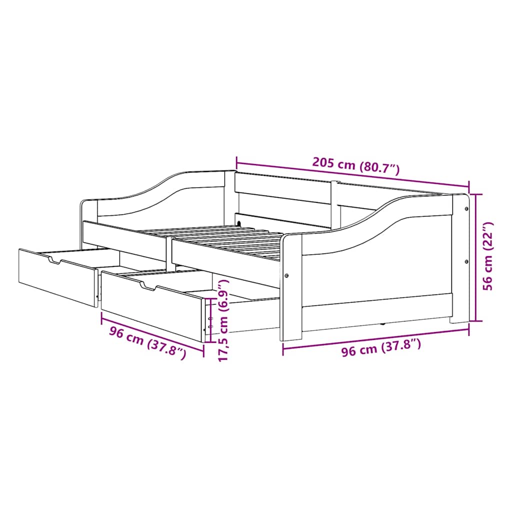 Day Bed with 2 Drawers without Mattress IRUN White&Pink 90x200 cm