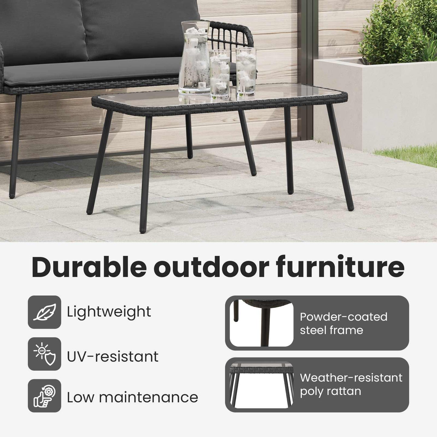 Coffee Table Black 90 x 45 x 43 cm Poly Rattan