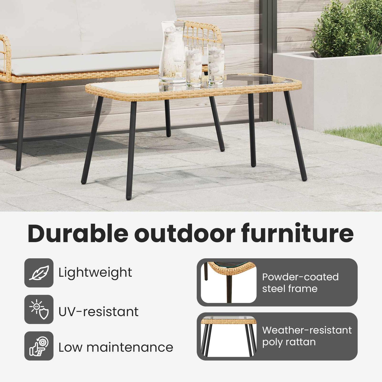 Coffee Table Brown and Black 90 x 45 x 43 cm Poly Rattan