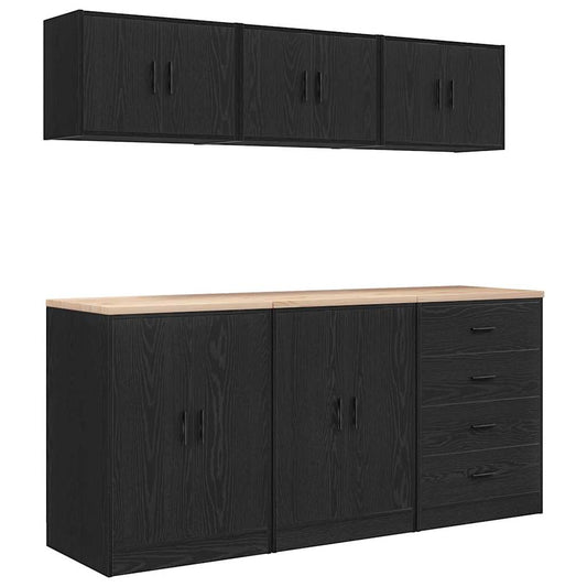 Garage Cabinets 6 pcs Black Engineered Wood
