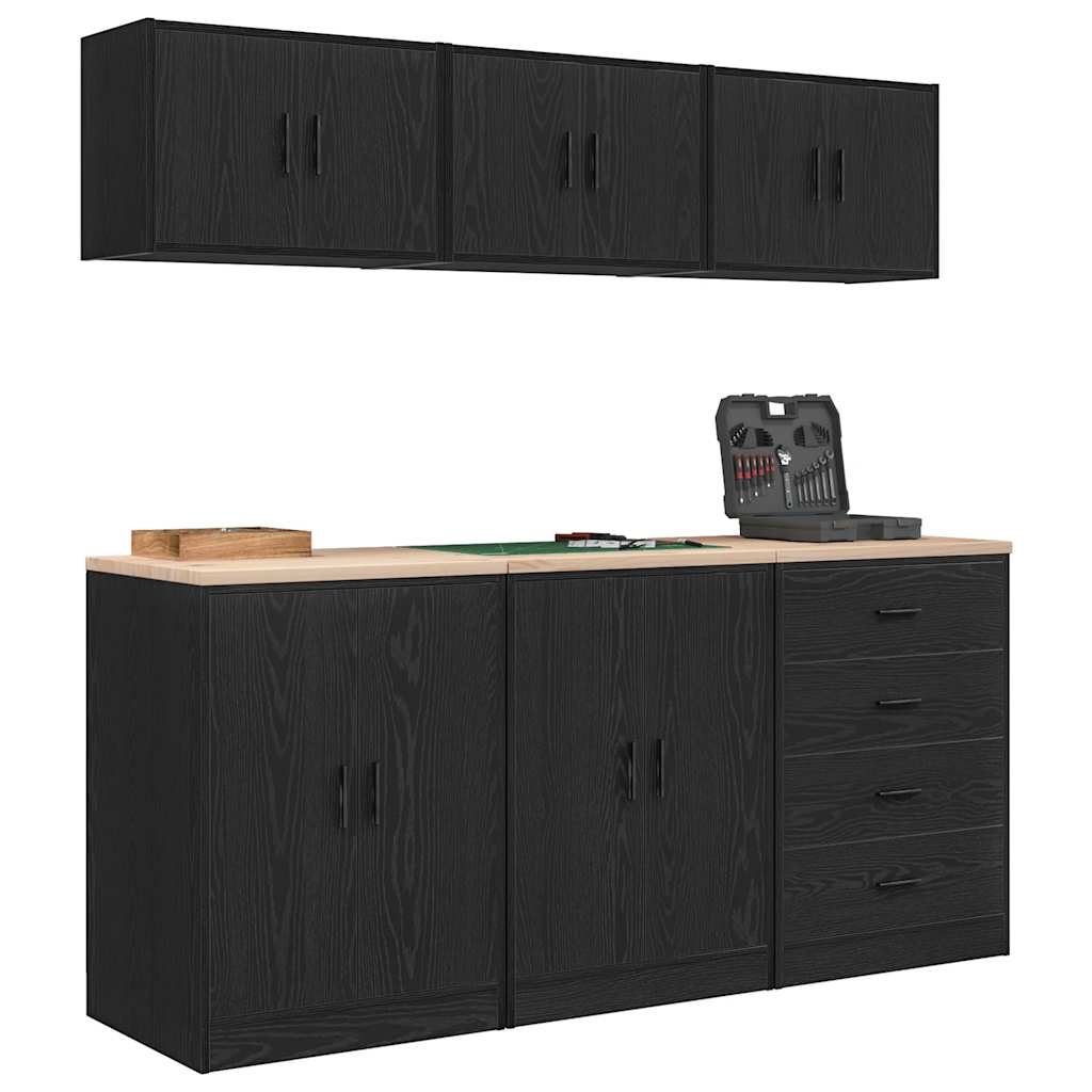 Garage Cabinets 6 pcs Black Engineered Wood