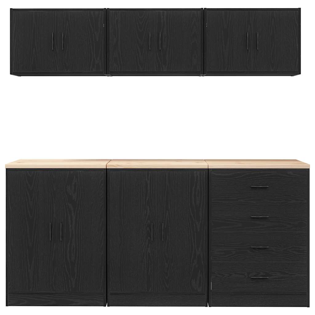 Garage Cabinets 6 pcs Black Engineered Wood